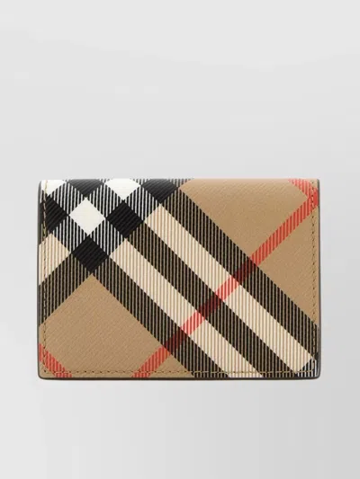 Burberry Checkered Pattern Compact Foldable Card Holder In Neutral