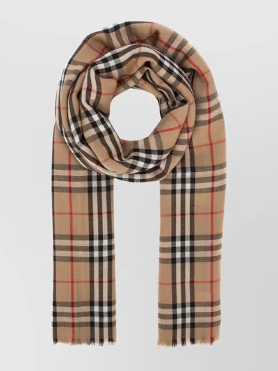 Burberry Checkered Pattern Fringed Edge Scarf In Brown