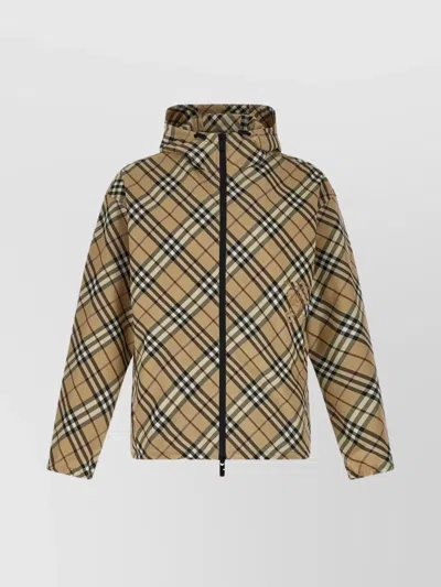 Burberry Checkered Pattern Hooded Waterproof Jacket