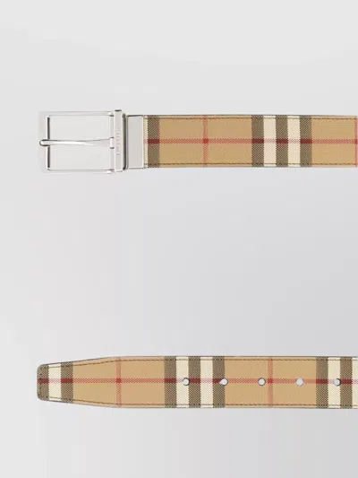Burberry Checkered Pattern Leather Trim Belt In Brown