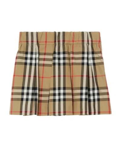 Burberry Checkered Pleated Cotton Skirt In Multicolor