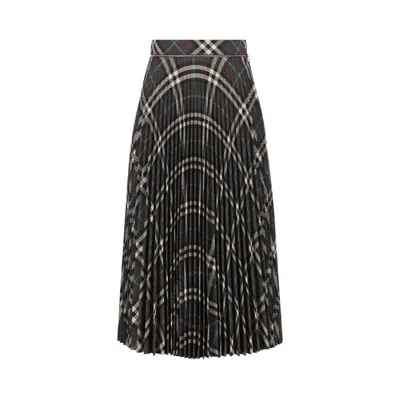 BURBERRY BURBERRY CHECKERED PLEATED ZIP-DETAILED WOOL SKIRT