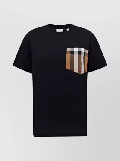 Burberry Checkered Pocket Cotton T-shirt In Black