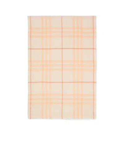 Burberry Checkered Reversible Frayed Scarf In Nude