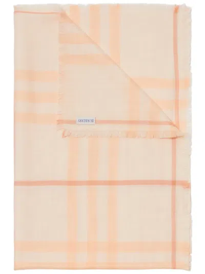 Burberry Checkered Reversible Frayed Scarf In Pink