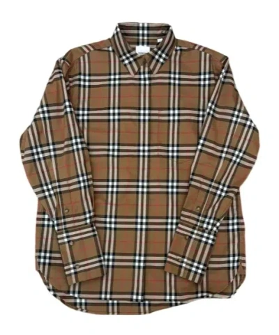 Burberry Checkered Shirt In Brown