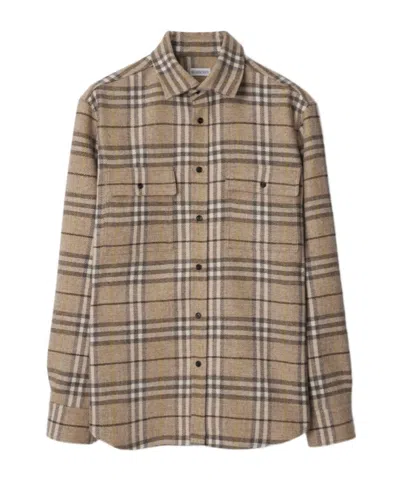 Burberry Checkered Shirt In Nude