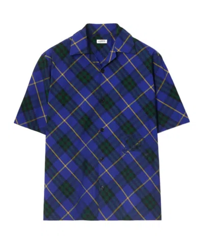 Burberry Checkered Short-sleeve Shirt In Bright Navy