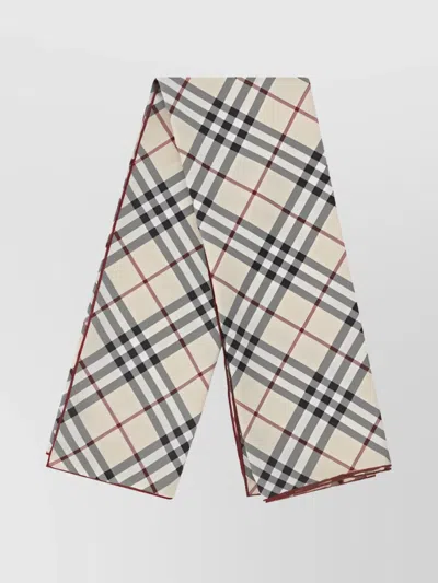 Burberry Checkered Silk Scarf Fringed Edges In Neutral