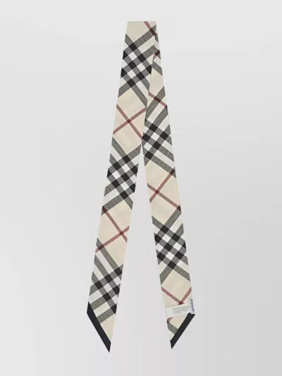 Burberry Checkered Silk Scarf Pointed Tip In Neutral