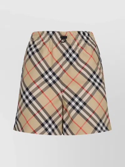 Burberry Checkered Straight Shorts Elastic Waistband In Brown
