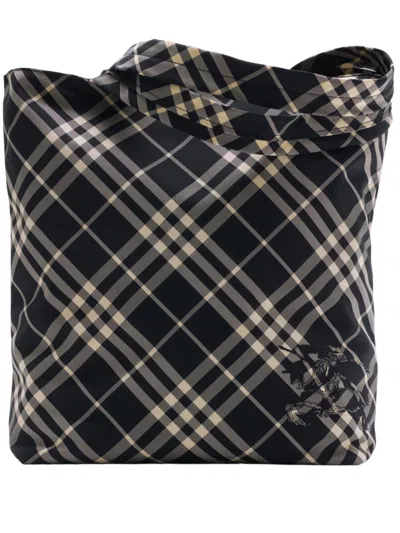 Burberry Checkered Tote Bag In Black/calico