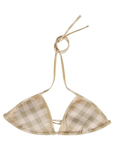 Burberry Checkered Triangle Bikini Top In Brown