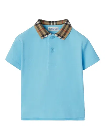 Burberry Babies' Checkered-trim Cotton Polo Shirt In Lizard
