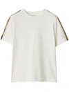 Burberry White Cotton Check Trims T-shirt In Neutrals