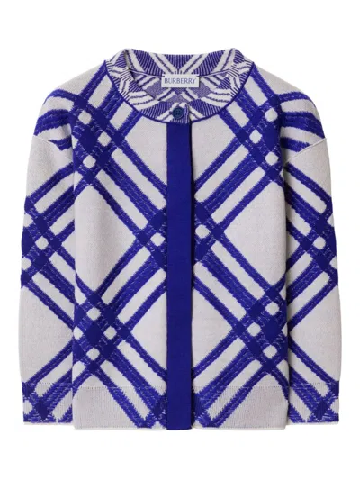 Burberry Kids' Checkered Wool-blend Cardigan In White