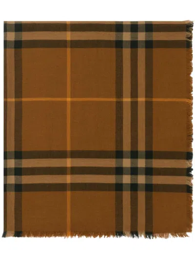 Burberry Checkered Wool Scarf In Brown
