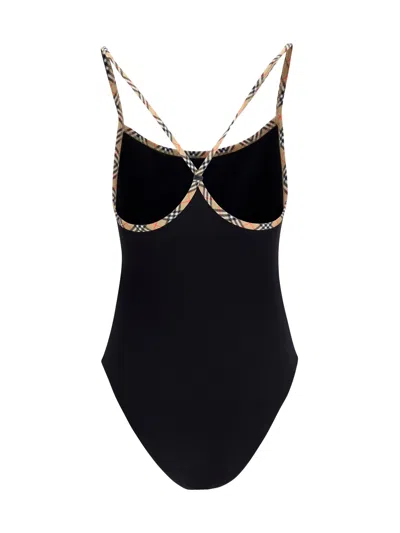 Burberry Checkered-trim One-piece One-piece Swimsuit In Black