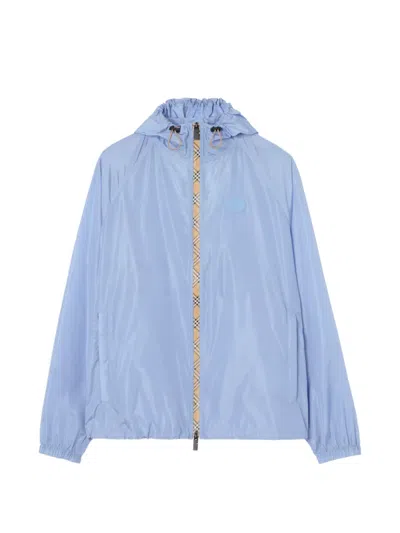 Burberry Checker-tape Nylon Hooded Jacket In Blue