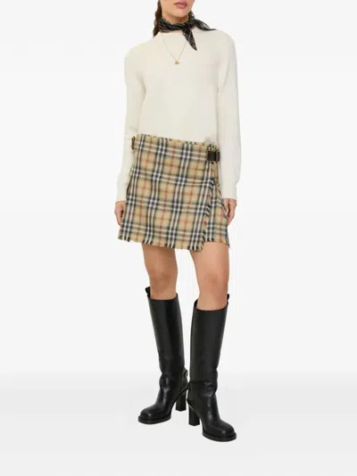 Burberry Check-fringed Mini Skirt In Brown