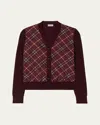 Burberry Check Panel Wool Silk Cardigan In Brown