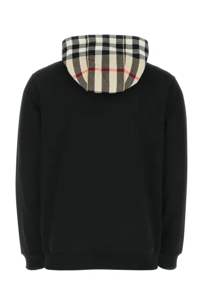 Burberry Check-hood Cotton Sweatshirt In Black