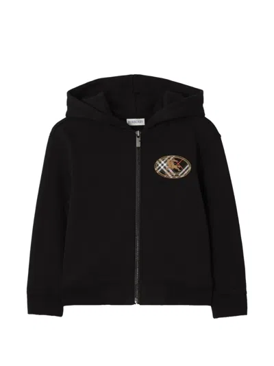 Burberry Check-knight Detail Zip-up Hoodie In Black