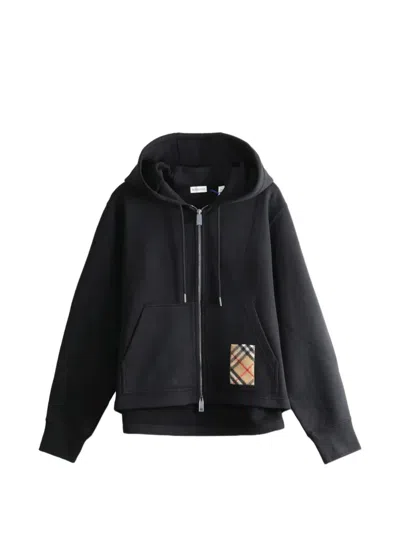 Burberry Check-label Cotton Zip Hoodie In Black