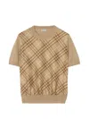 Burberry Check Panel Wool Silk T-shirt In Brown