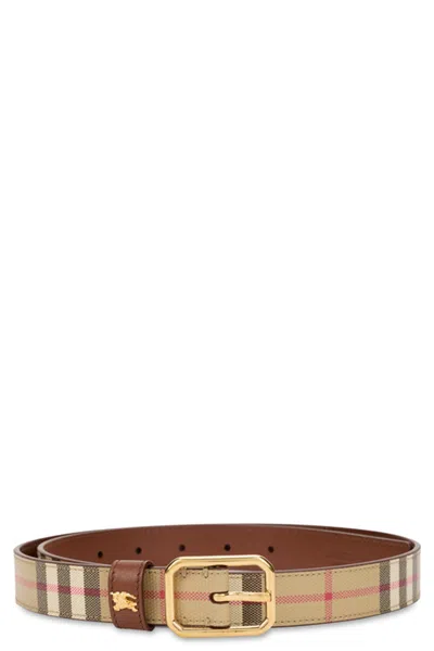 Burberry Check-pattern Belt With Gold Buckle In Brown