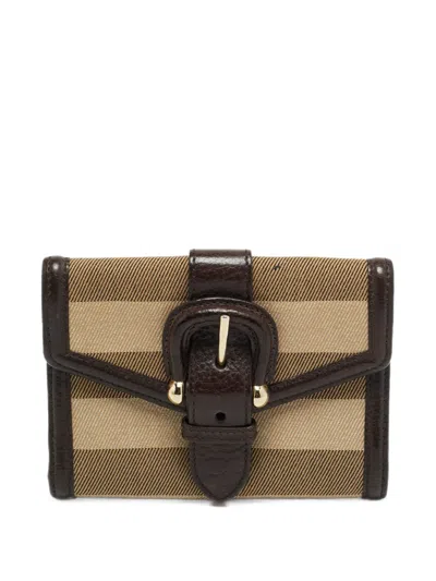 Pre-owned Burberry Check-pattern Buckle Wallet In Neutrals