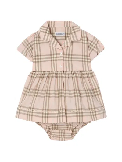 Burberry Babies' Check-pattern Cotton Dress In Red