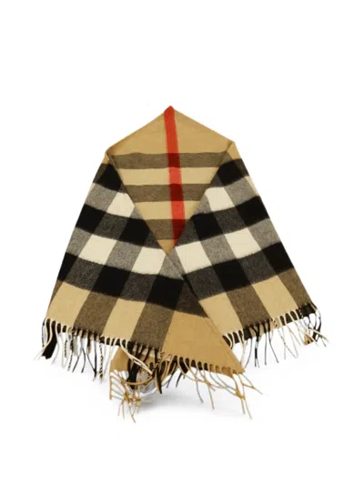 Pre-owned Burberry Check-pattern Fringed Cashmere Scarf In Brown