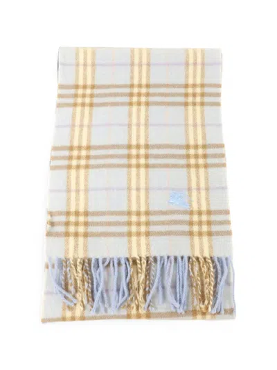 Pre-owned Burberry Check-pattern Fringed Scarf In Blue