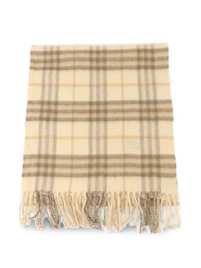 Pre-owned Burberry Check-pattern Fringed Scarf In Neutral