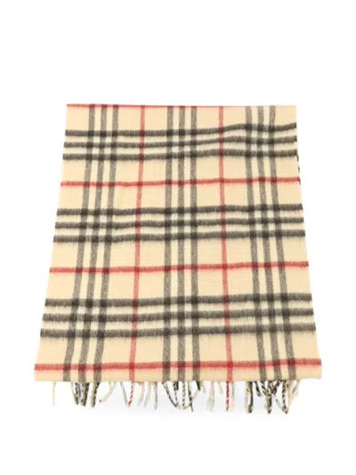 Pre-owned Burberry Check-pattern Fringed Scarf In Neutral