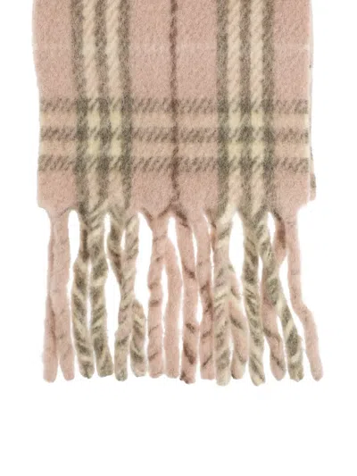 Burberry Check-pattern Fringed Scarf In Pink