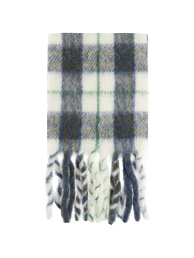 Burberry Check-pattern Fringed Scarf In Blue