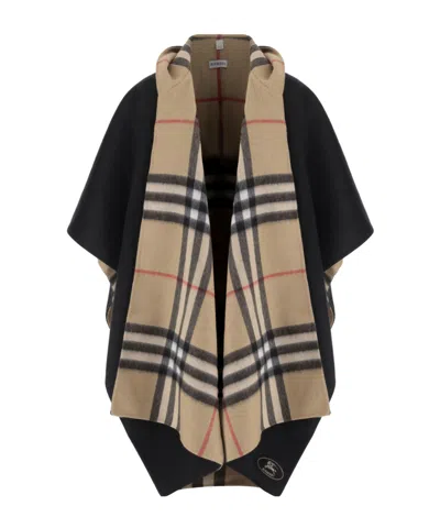 Burberry Check-pattern Hooded Reversible Cape In Black