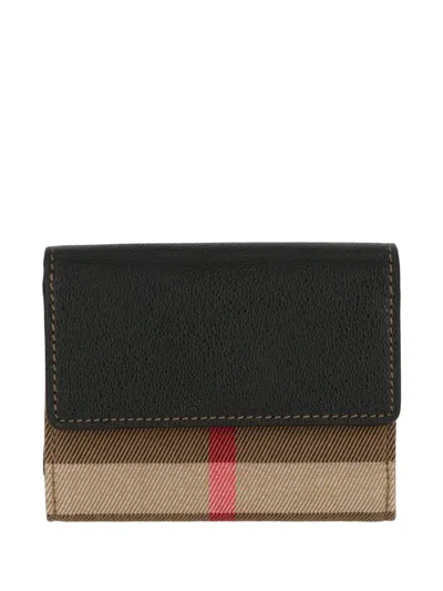 Burberry Check-pattern Leather Wallet In Purple