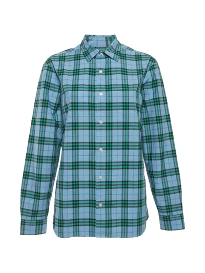 Pre-owned Burberry Check-pattern Long-sleeve Shirt In Blue