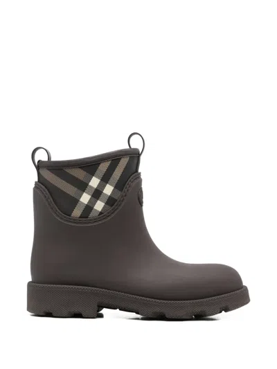Pre-owned Burberry Check-pattern Pull-tabs Ankle Boots In Brown