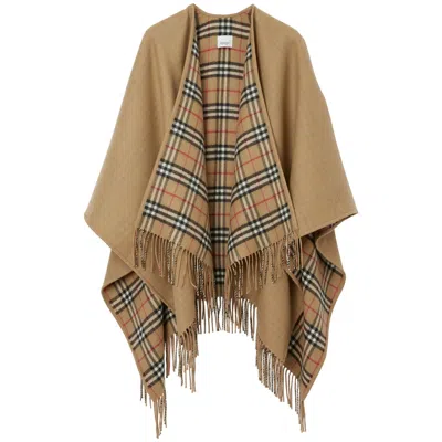 Burberry Check-pattern Reversible Wool Cape In Brown