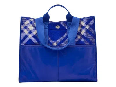 Pre-owned Burberry Checkpattern Shopper Tote Bag In Blue