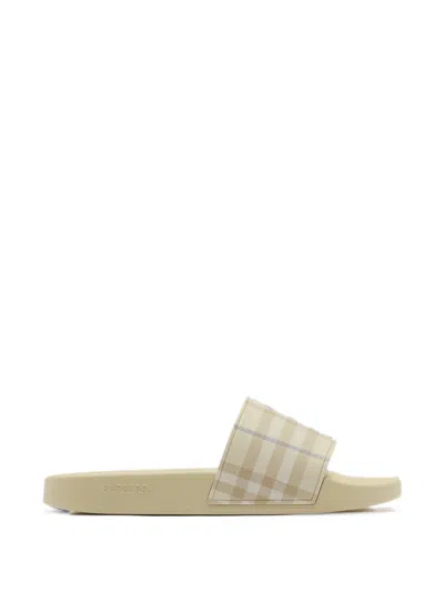 Burberry Check-pattern Slides In Neutral