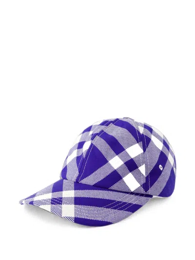 Burberry Check-pattern Wool Baseball Cap In Purple