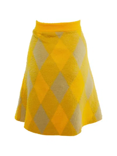 Pre-owned Burberry Check-pattern Wool Midi Skirt In Yellow