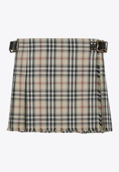 BURBERRY CHECK-PATTERN WOOL MINI SKIRT