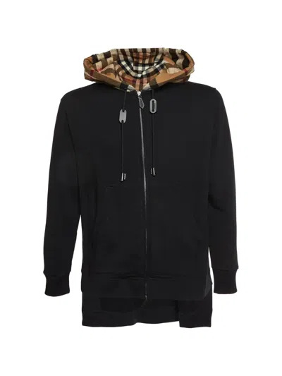 Pre-owned Burberry Check-pattern Zip-up Hoodie In Black