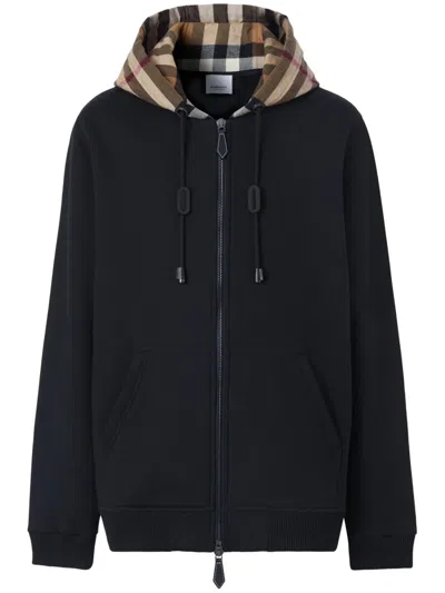 Burberry Check-pattern Zip-up Hoodie In Black